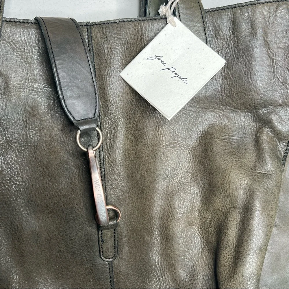 NWT Free People We the Free Echo Tote in Olive Green Leather